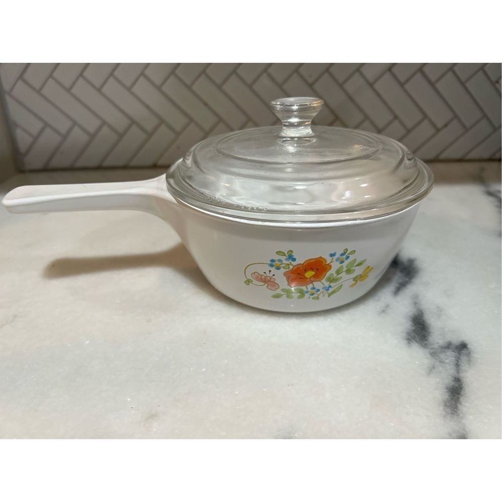 CorningWare Wildflower Dishes 1 1/2 Pint Saucepan W/ Clear Glass Lid P-82-B